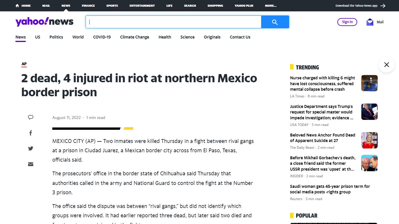 3 inmates dead in riot at northen Mexico border prison